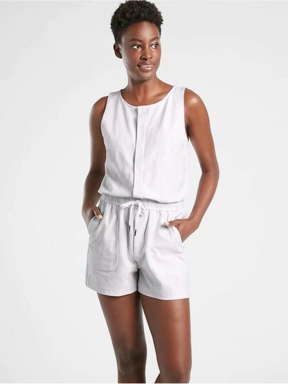 Athleta Grey Printed Farallon Romper Shorts Jumpsuit Sz S Golf Resort‎ Active